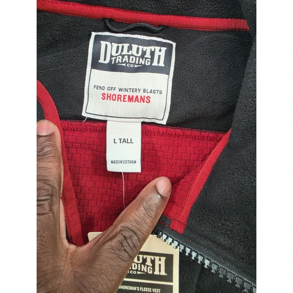 New Duluth Trading Men's L-Tall Shoremans Fleece Black Zip Lined Vest